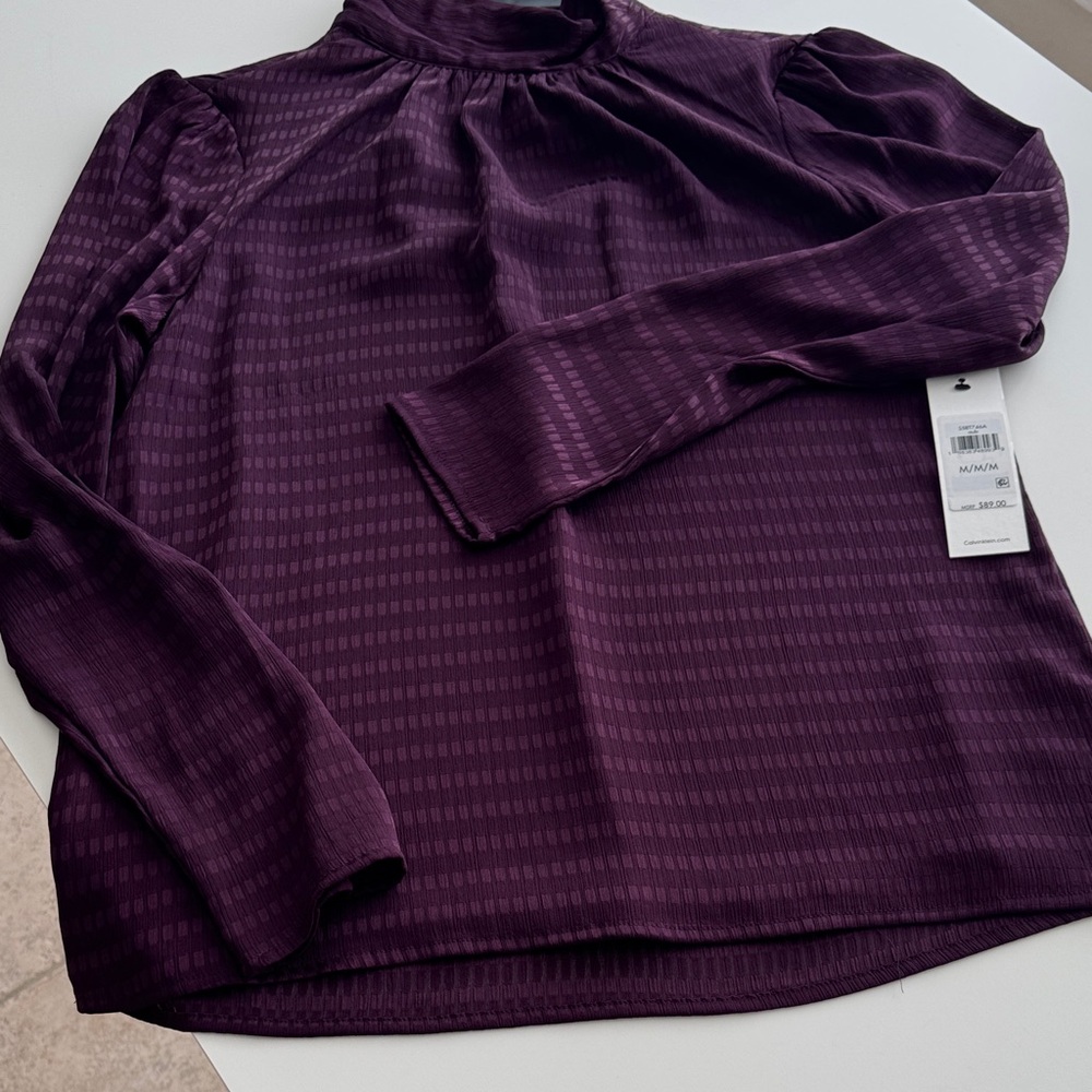 Calvin Klein Purple Mock Neck Long-Sleeve Top